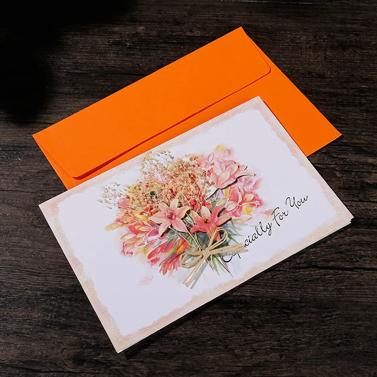Elegant Greeting Flower Card Vintage Frames Floral Holiday Gift Dried Flower Card And Envelope Set