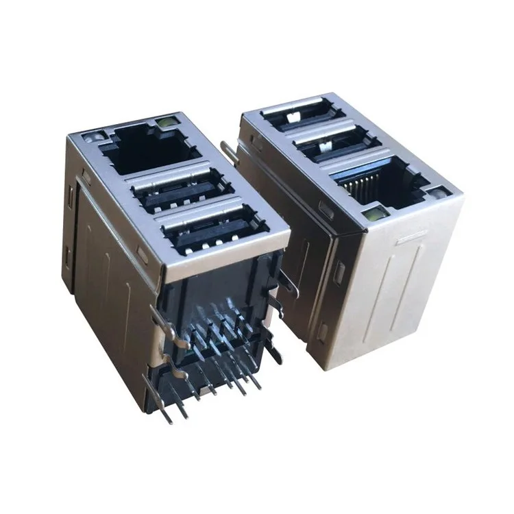 Прямая продажа с фабрики JFM38U1G-21C7-4F с LED 1000 Base-T Ethernet Jack RJ45 + 2USB разъемы