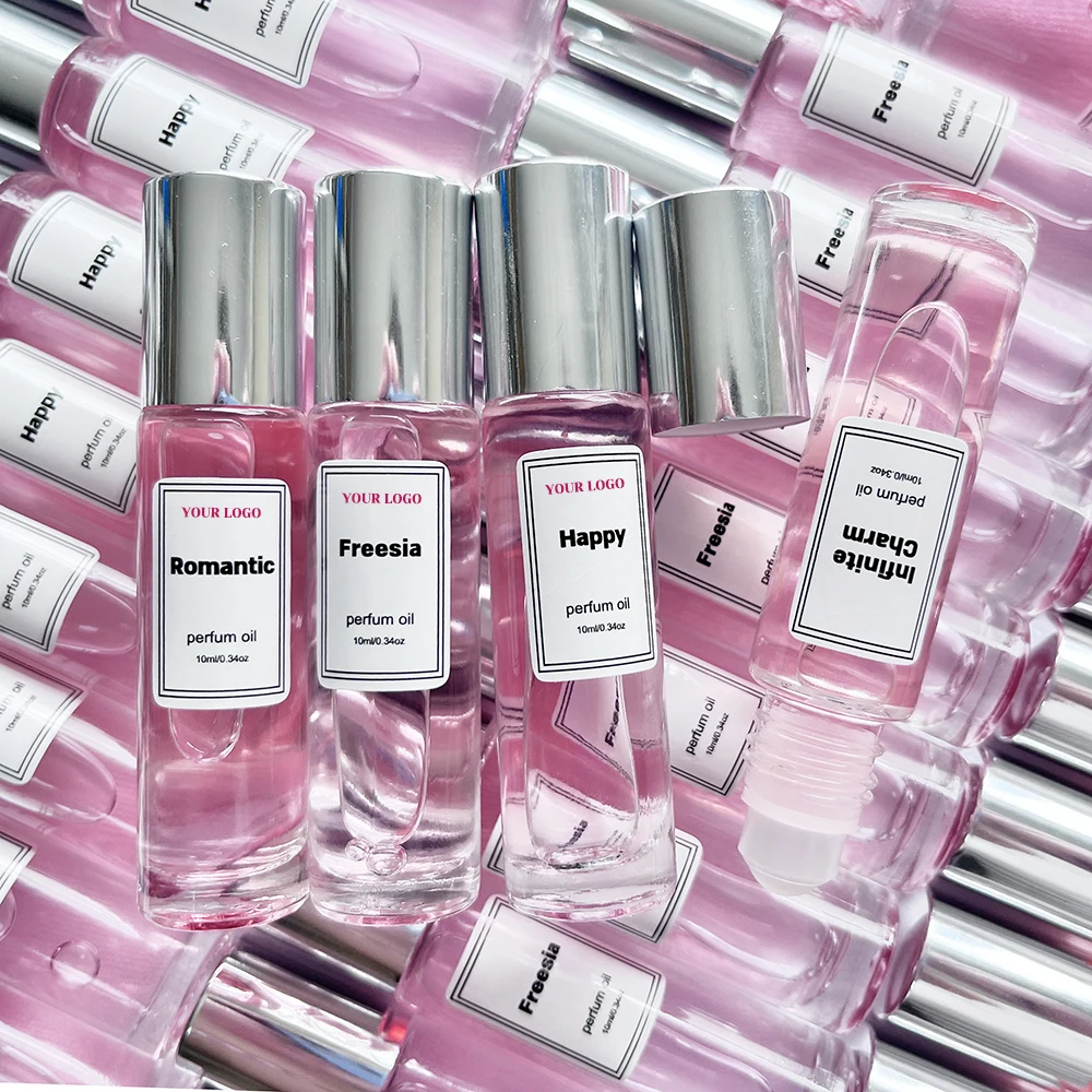 Custom Pink 10ml Vanilla Jasmine Sweet Fruity Fragrance Roll-on Pheromone Essential Parfum Oil Roller Perfume Oil for Women