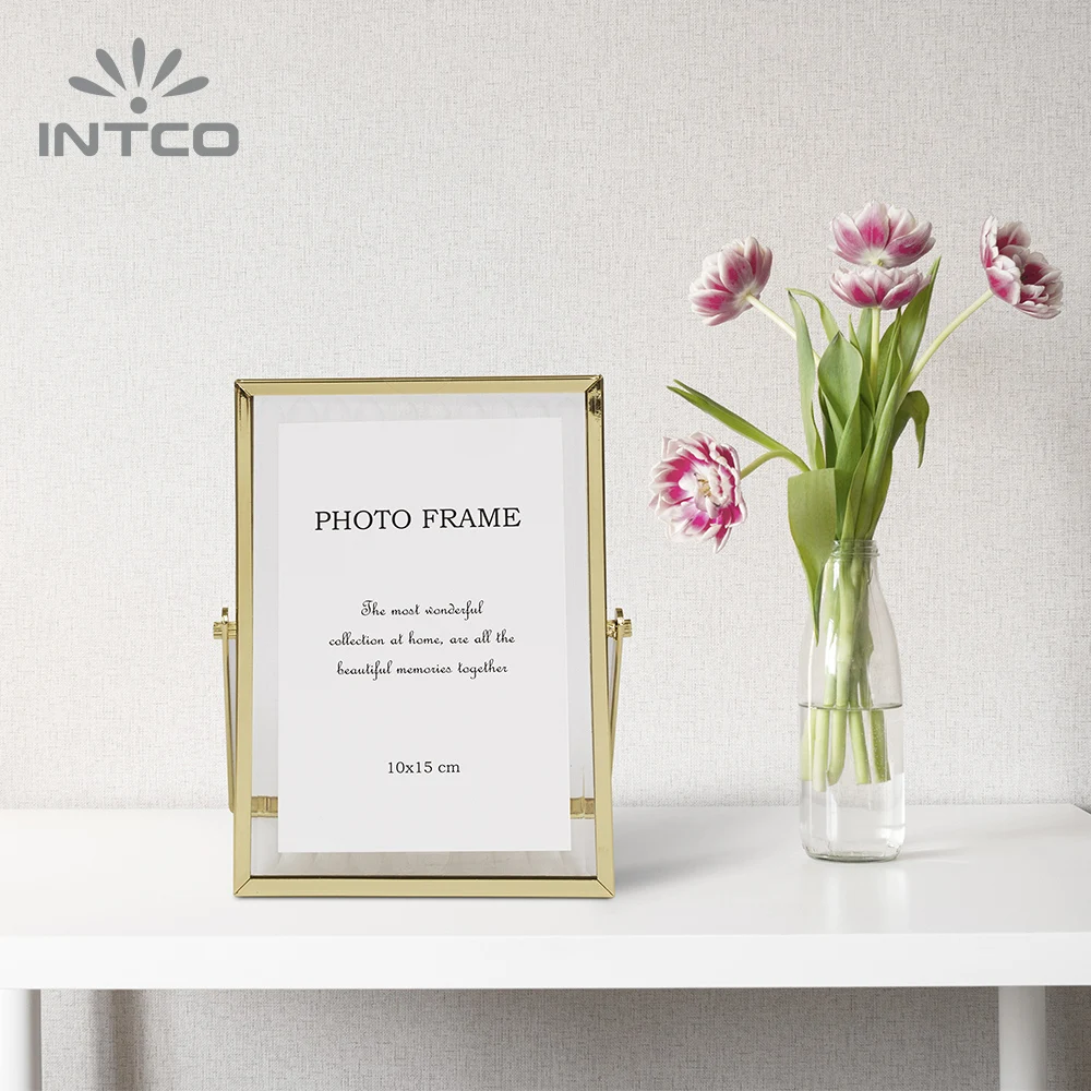 Intco Home Furnishing Decoration Thin Edge Iron Art Double Glass Floating Frame Metal Picture Photo Frame
