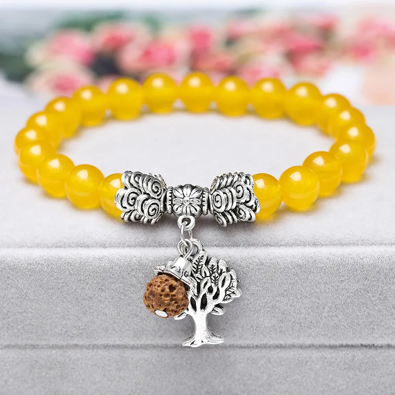 Charm Jewelry Natural Gemstone Tiger Eye Women Bracelets Bangle Tree of Life Reiki Healing Crystal Red Agate Beaded Bracelet