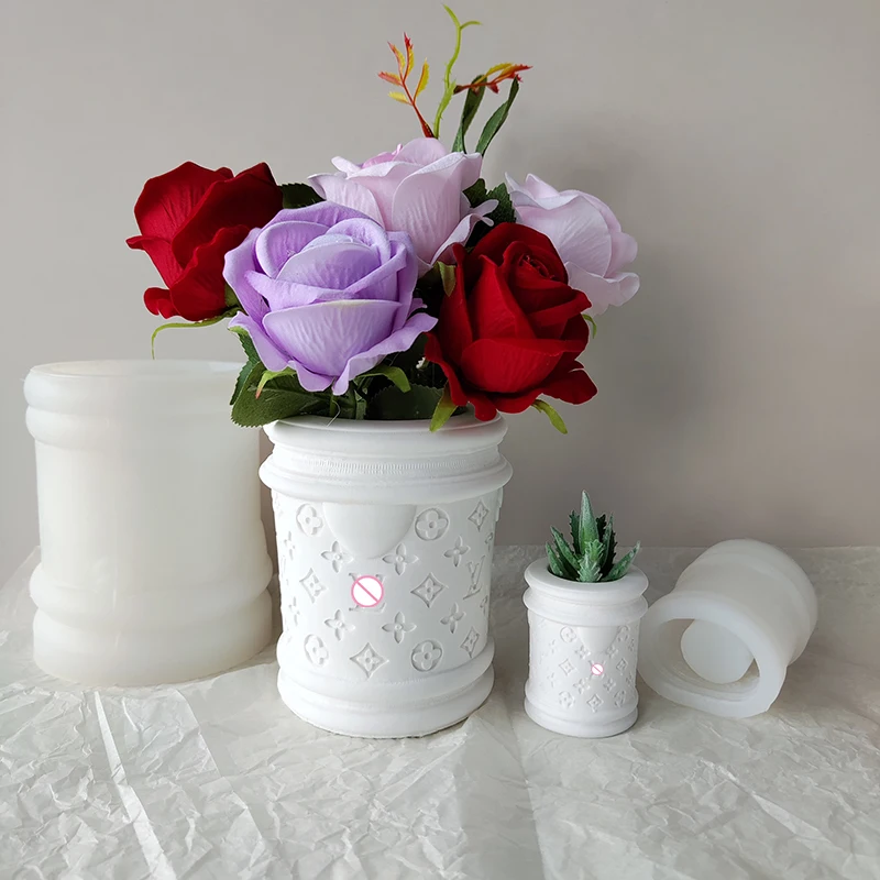 New Design DIY Fashion Women L V Handbag Vase Mould Large Size Luxury Logo Handbag Flower Pot Silicone Mold