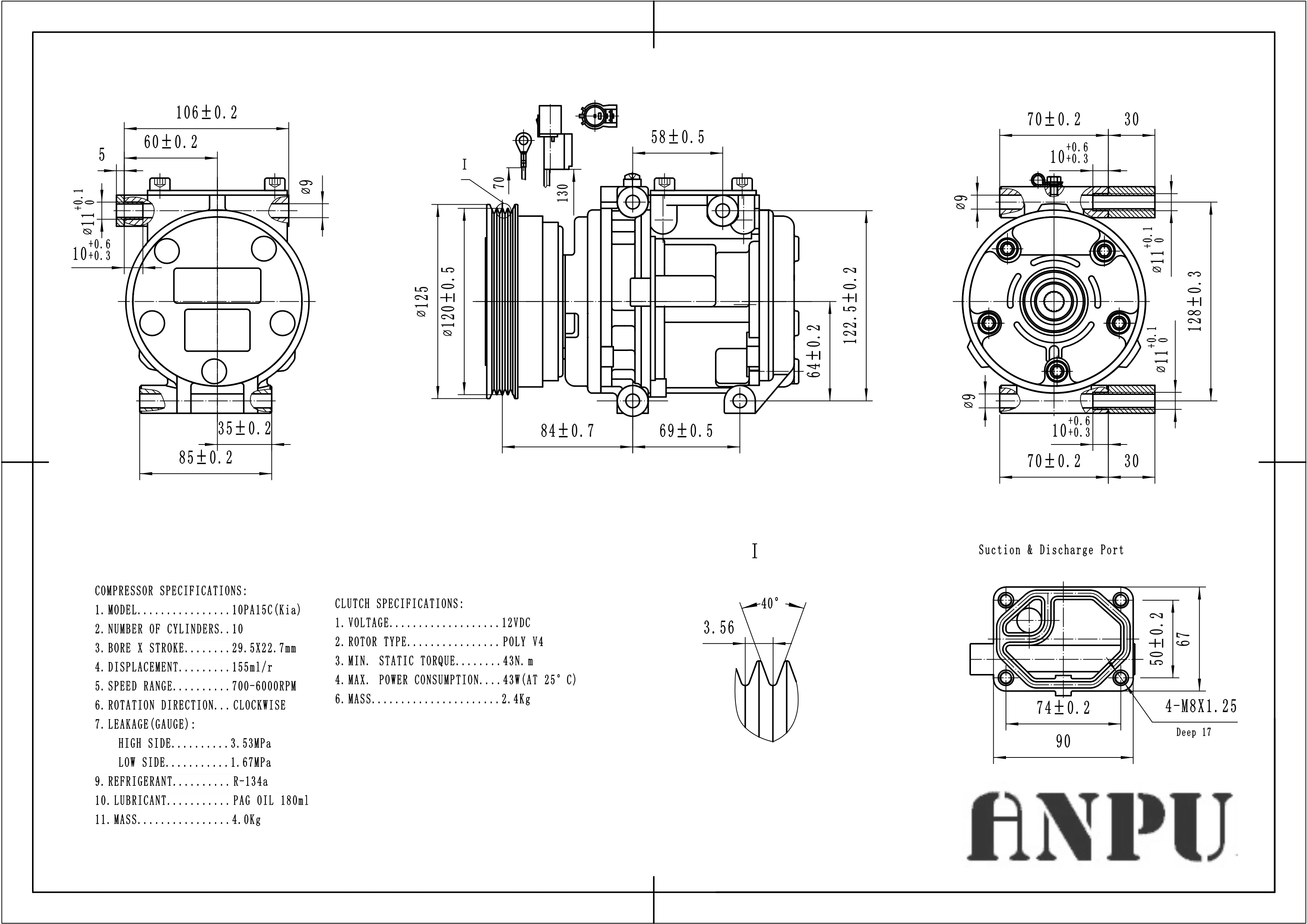 brand new auto ac compressor 10pa15c ac compressor for 4PK 120MM 98370 977012D700