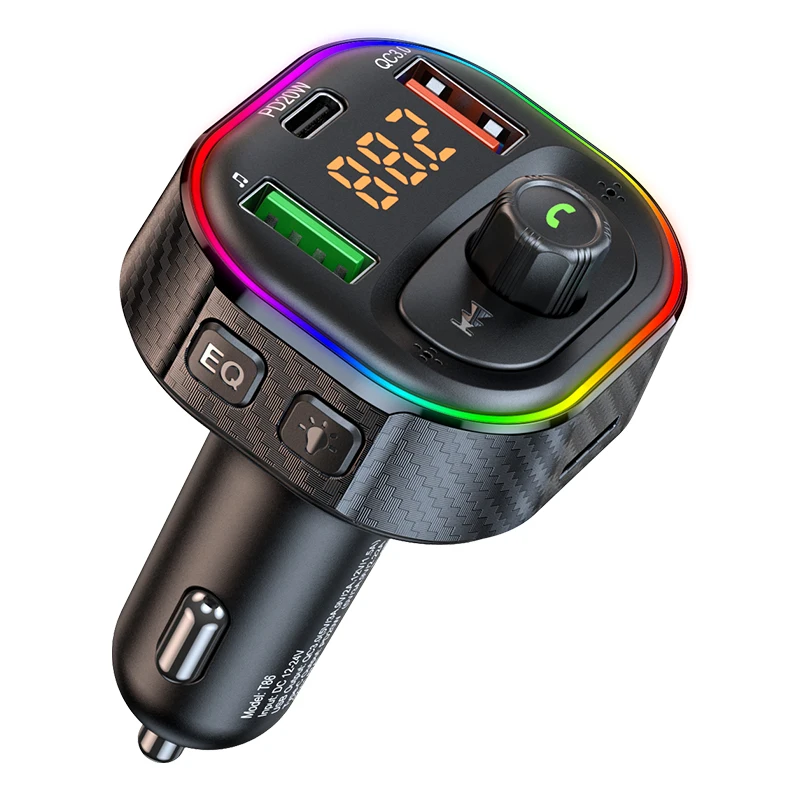 BT 5.0 Fm Transmitter 20W Pd  Quick Car Charger Adapter 7 Colors Led Radio  Adapter Music MP3 Player Wireless Handsfree Car Kit