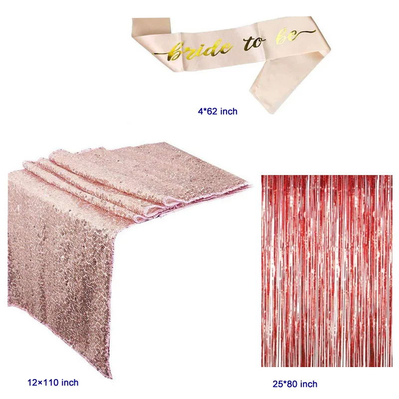 Bride To Be bachelorette party set Sash rose gold confetti Latex foil Balloons tablecover foil  tinel fringe curtain background