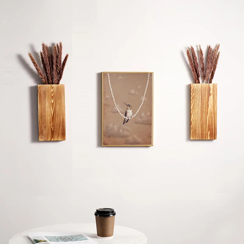 Custom Indoor Rustic Decorative Wooden Wall Hanging Planter Flower Vase for Home Decor