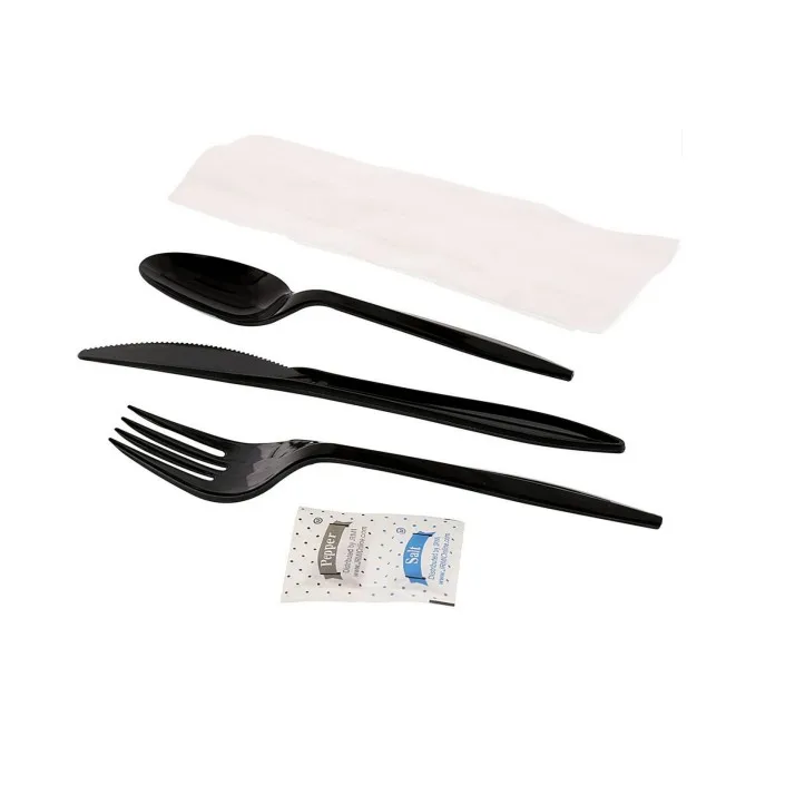 Utensils Napkin Salt Pepper Disposable Plastic Knife Spoon Fork Cutlery Set Wholesale