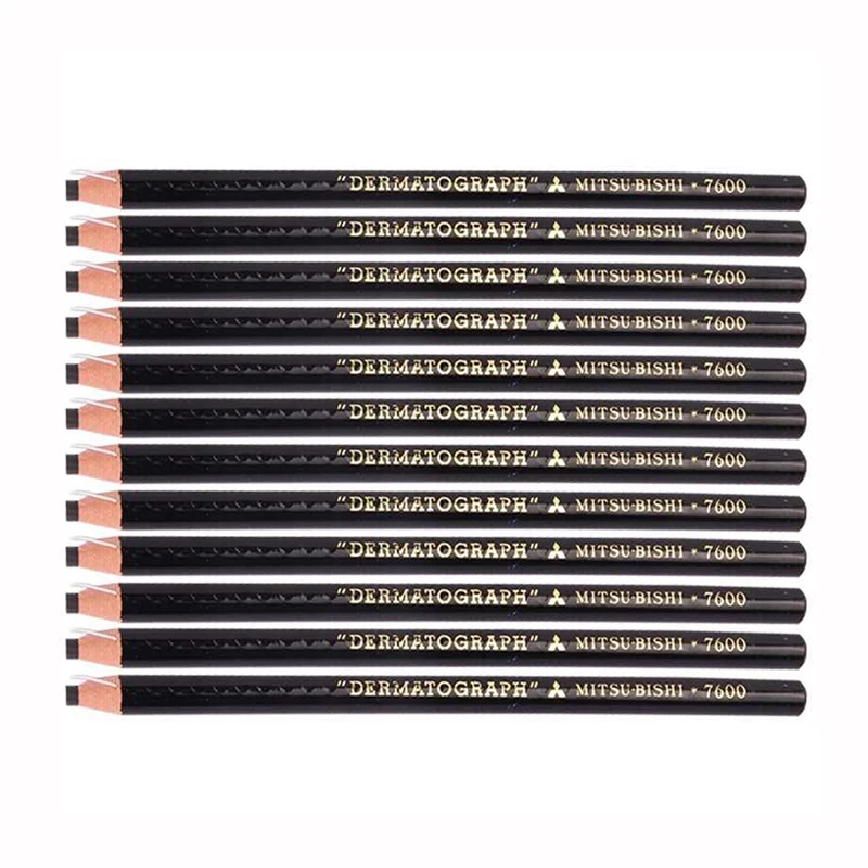 12pcs/Box White Black Dermograph Eyebrow 7600 Pencil Makeup Long Lasting Waterproof Peel-off Design Wooden Handle Eyebrow Pencil