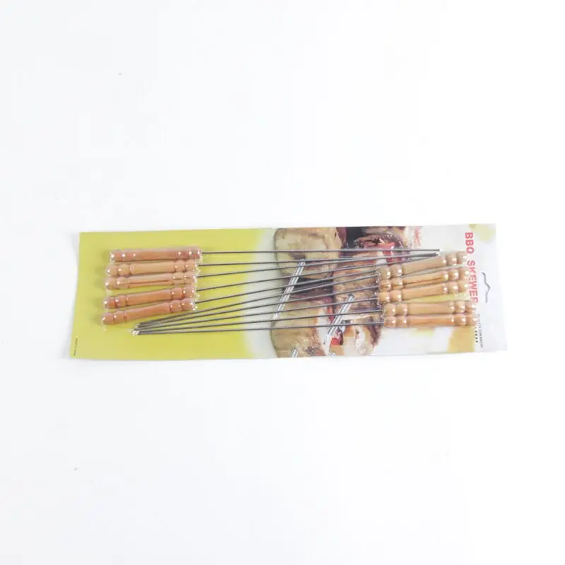 F1-358 Stainless Steel Needles wooden handle Grilling kebab Skewers Barbecue Roasting Sticks wood Bbq tools accessories skewers