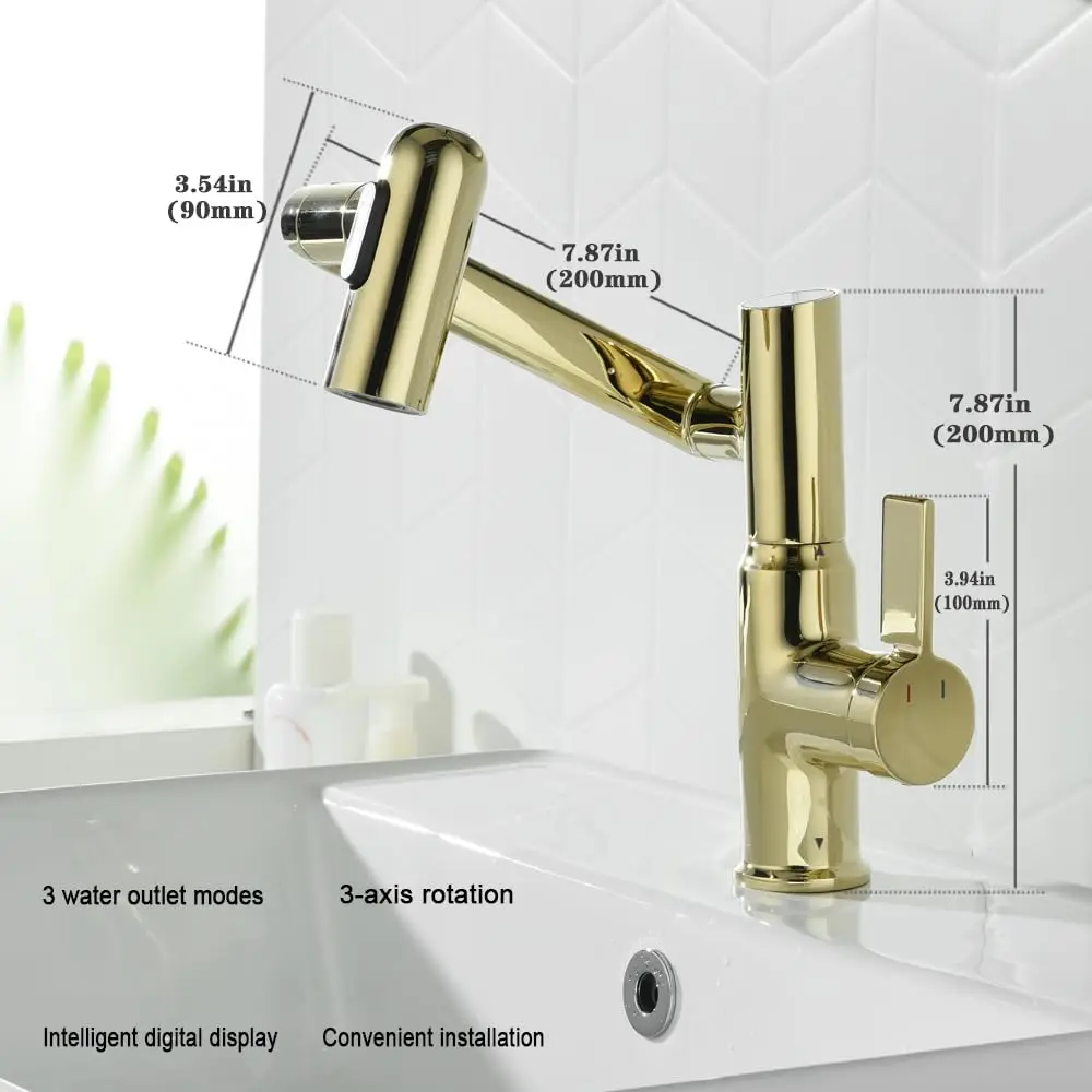 Tiktok Popular Luxury Modern Brass Gold Single Level Hot Cold Water Mixer Basin Faucet For Bathroom