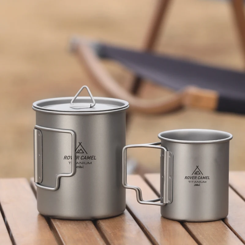 Outdoor Camping 200ml300ml/450ml/650ml/750ml Titanium Mug Ultralight Folding Handle Lightweight Titanium Stacking Mug coffee cup