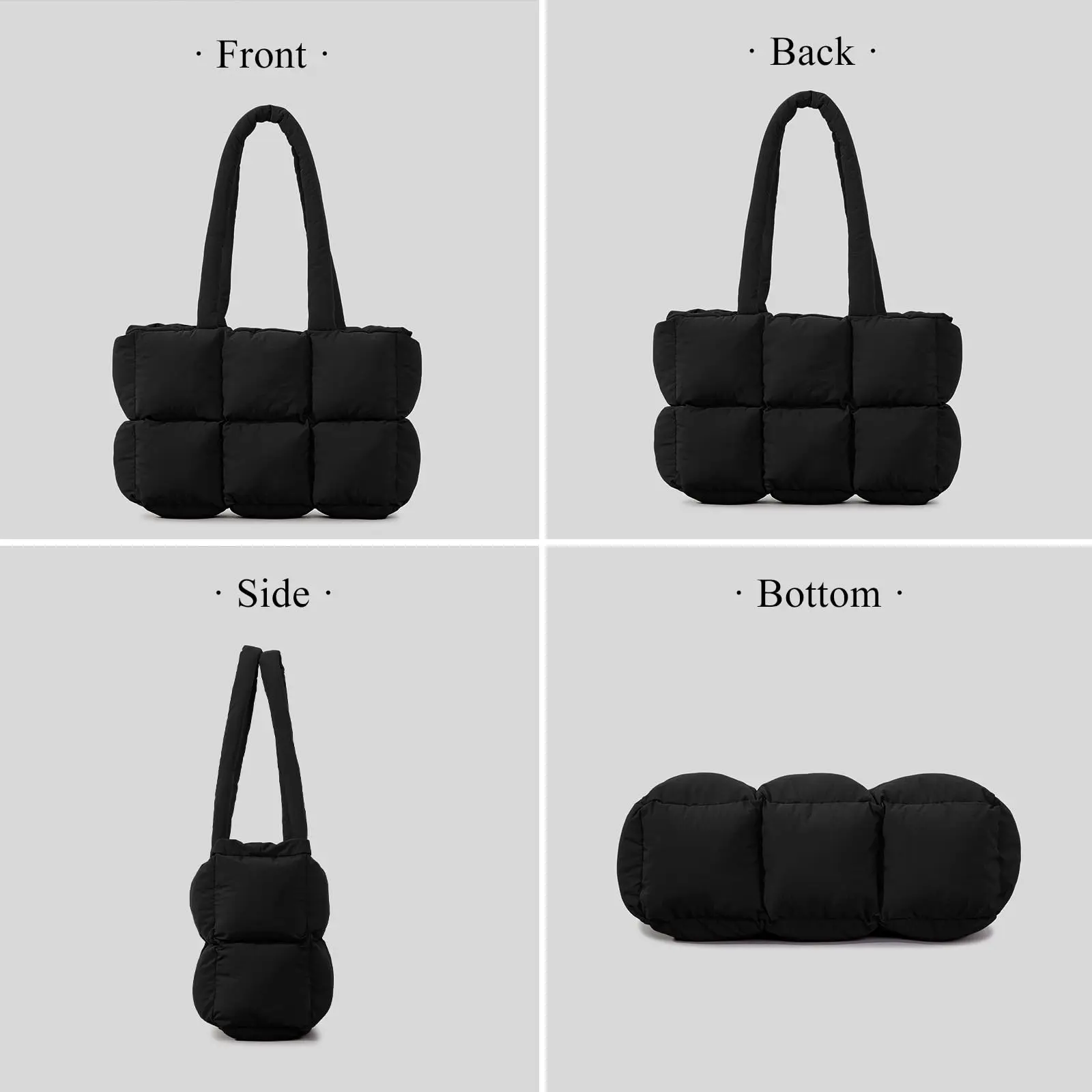Custom Black Nylon Puffer Tote bag Padded quilted Casual  Puffy Handbag large carryall Bucket Bag For Women