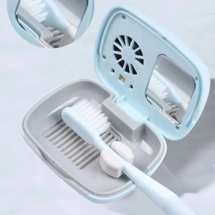 2023 latest mini portable toothbrush sterilization case UVC led ultraviolet toothbrush sanitizer with fan for travel and home