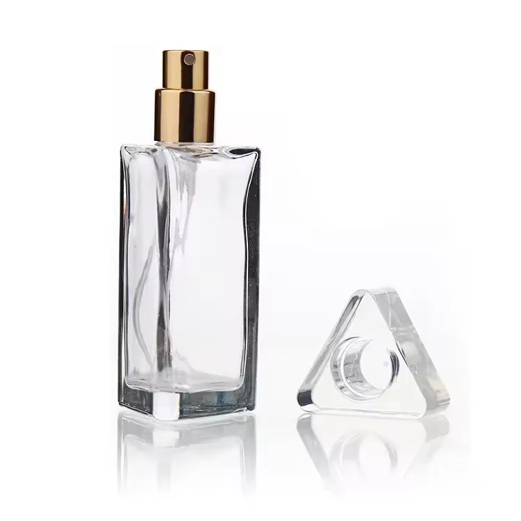 Wholesale 30ml 50ml Triangle Shaped Glass Perfume Bottles refillable Triangular perfume atomizer bottle with cap