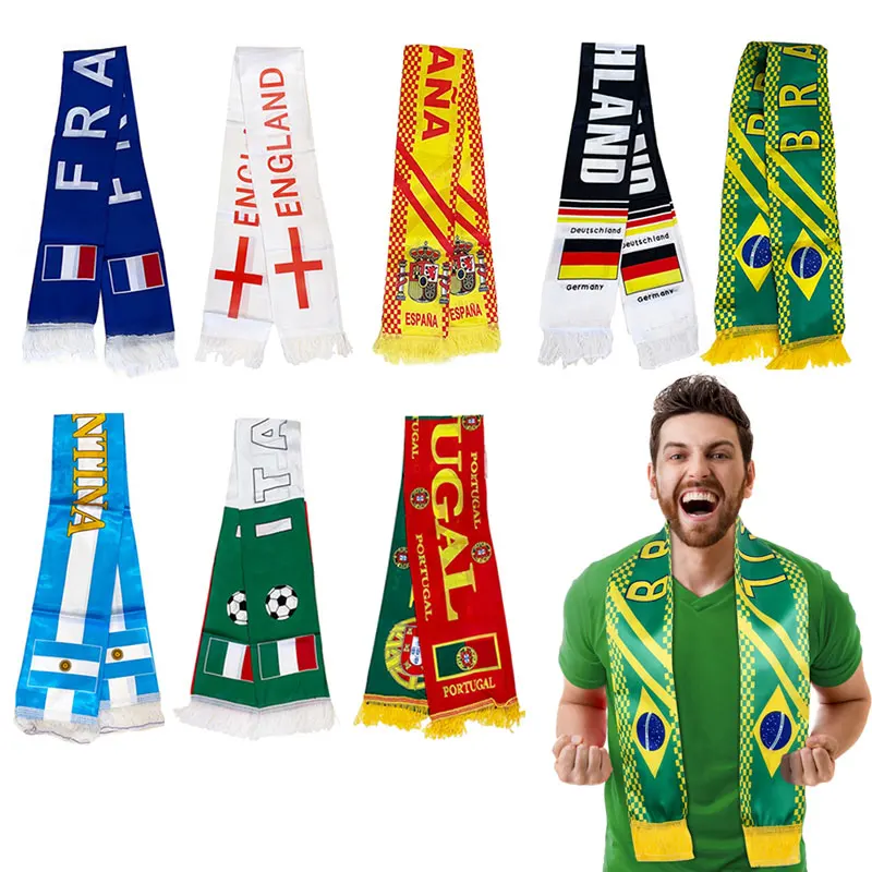 Custom logo Scarves 100% Polyester Knitted Polyester Sports Football Soccer Team Fan world cup 2022 Scarf