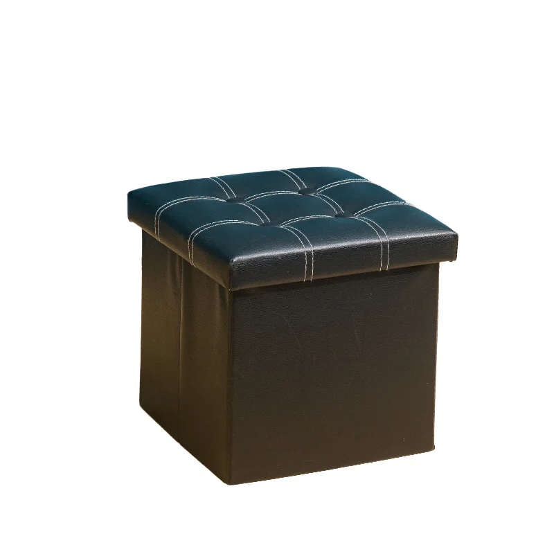 Factory custom folding storage stool washable leather and solid density board for toys, clothing and clutter in the living room
