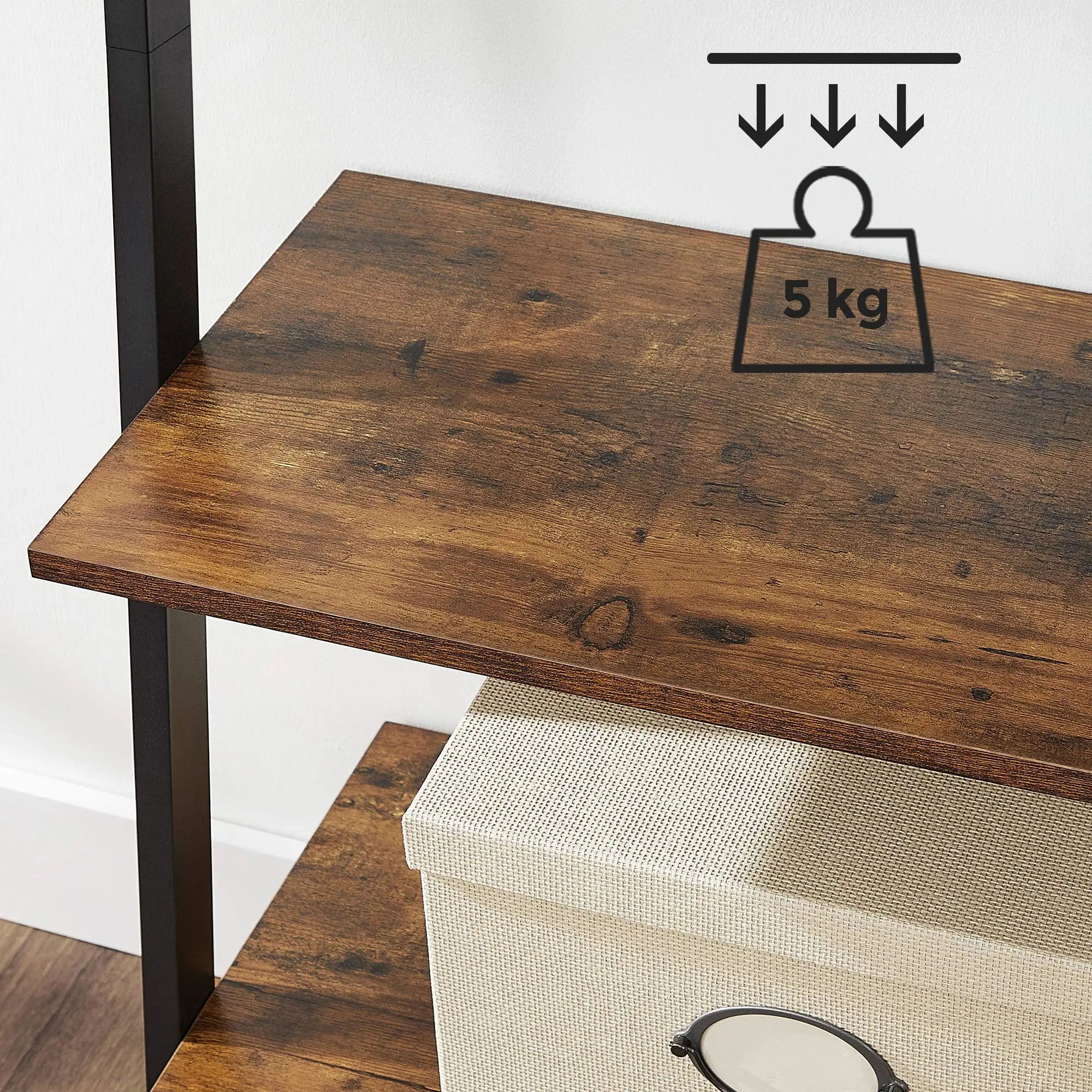 5-Tier Stable Steel Industrial Rustic Brown Ladder Shelf Leaning Shelf Bookshelf Rack