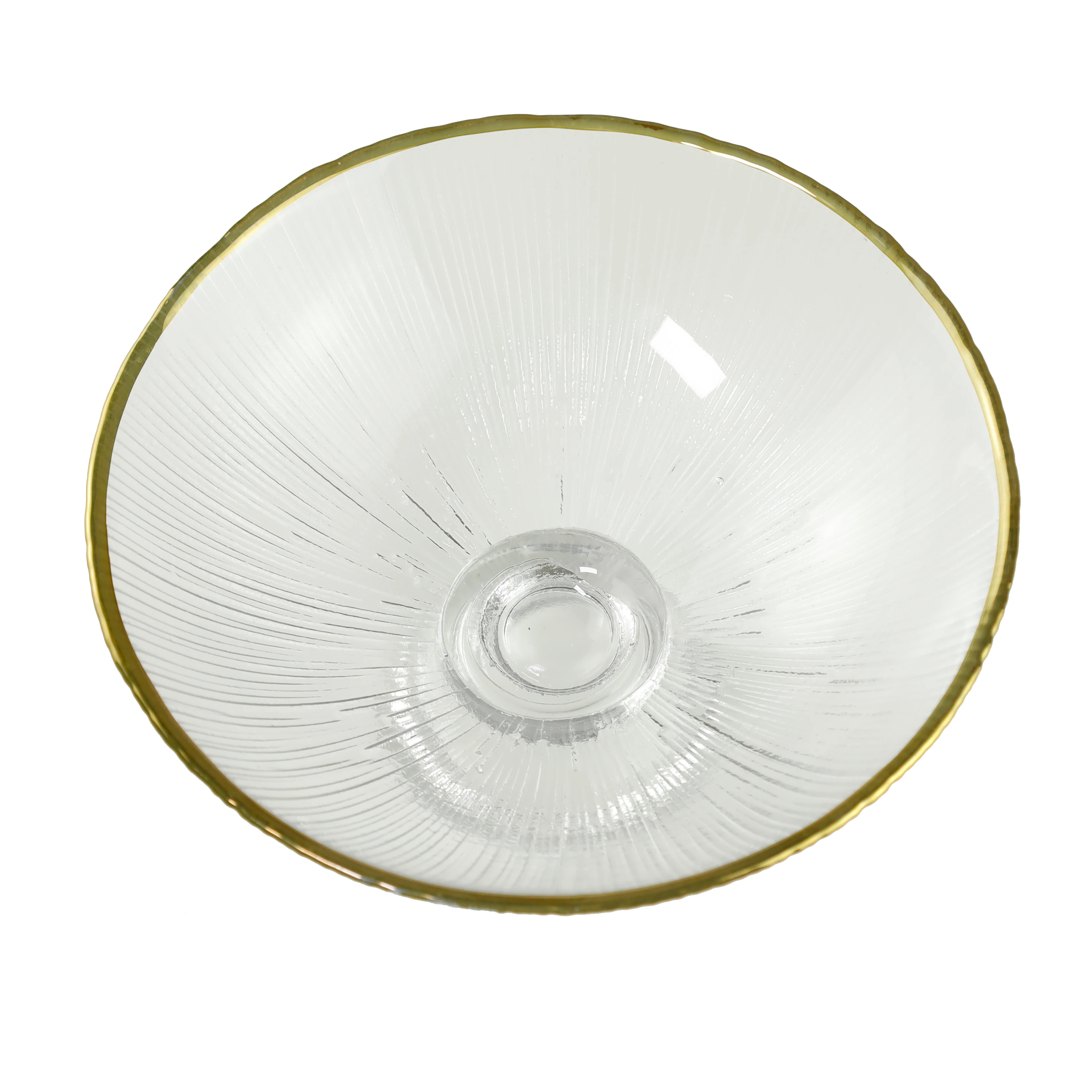Square Glass Bowl with vertical Pattern and gold Painted Rim for Hotel Wedding Restaurant Household Transparent Salad Dessert Bo