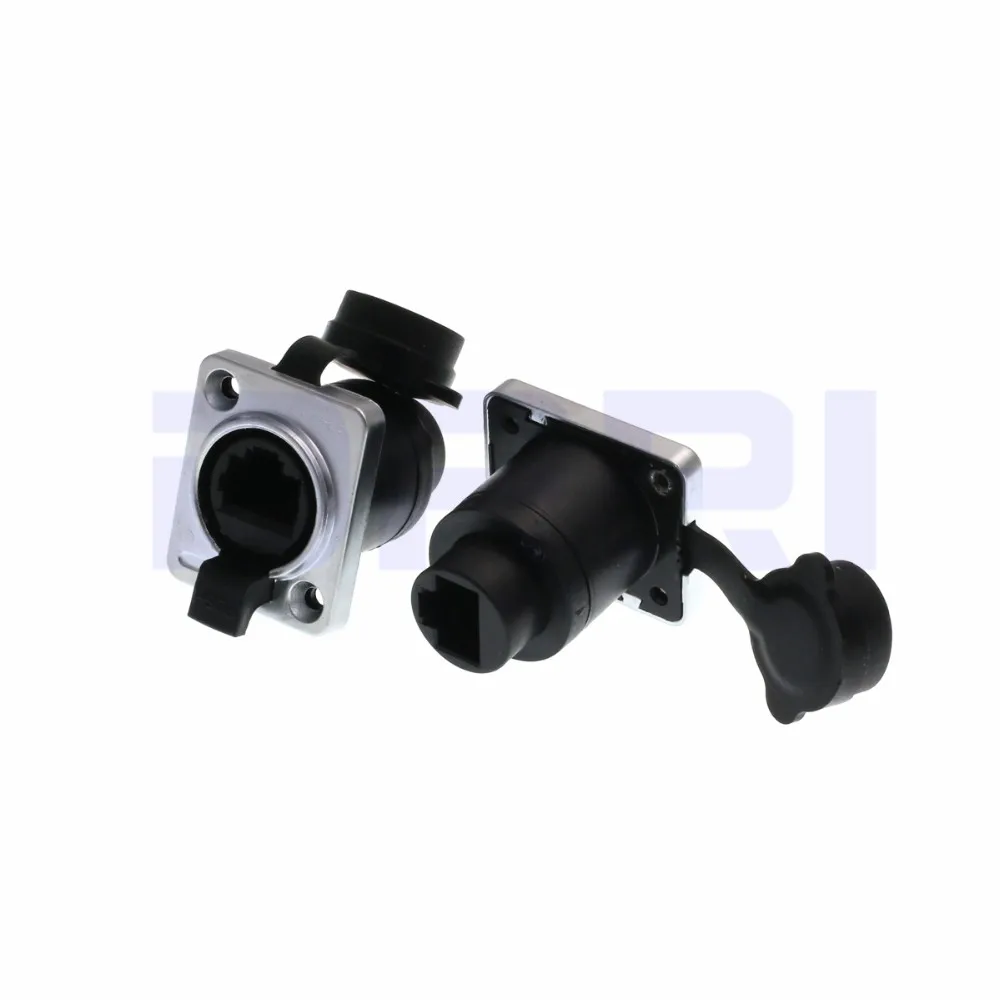 Front panel mount right angle RJ45 socket with cable waterproof connector