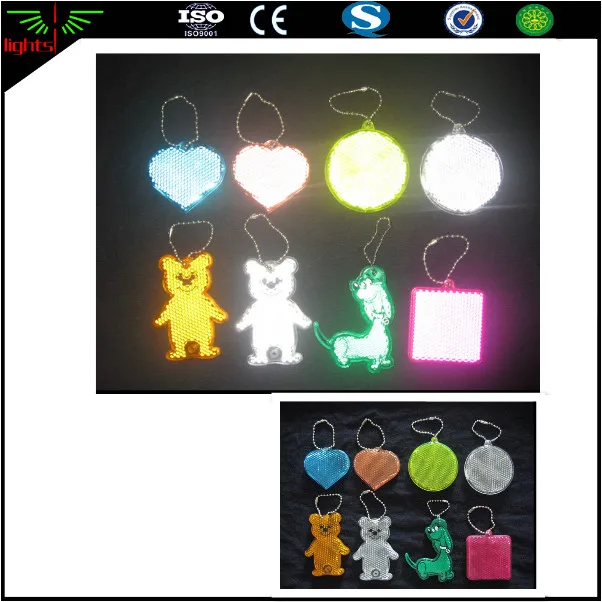 customized printing red color plastic personalized reflective pvc keychain promotional backpack reflex safety Keyrings reflector
