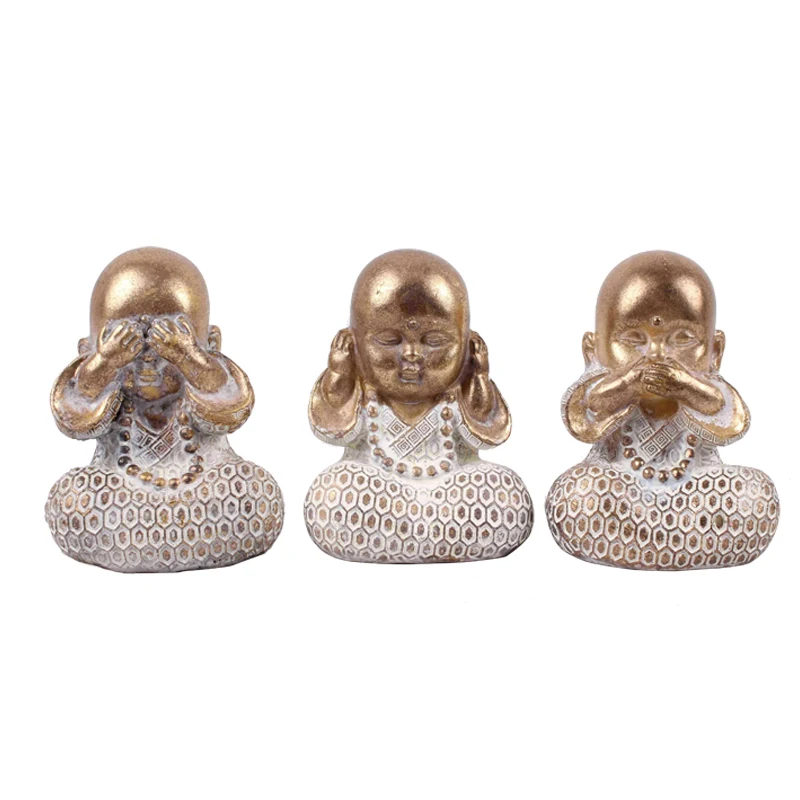 custom handmade no see no hear no speak kawaii resin baby buddha statue crafts