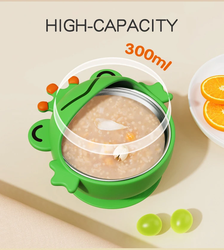 2024 Newest Animal Food Grade Silicone Safely Suction Bowls Baby with BPA Free Silicone Wooden Handle Spoon Fork Set