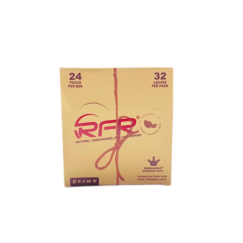 RFR Classic King Size Slim Unbleached Brown Cigarette Smoking Rolling Papers 32 Leaves with Tips and Closing Rope