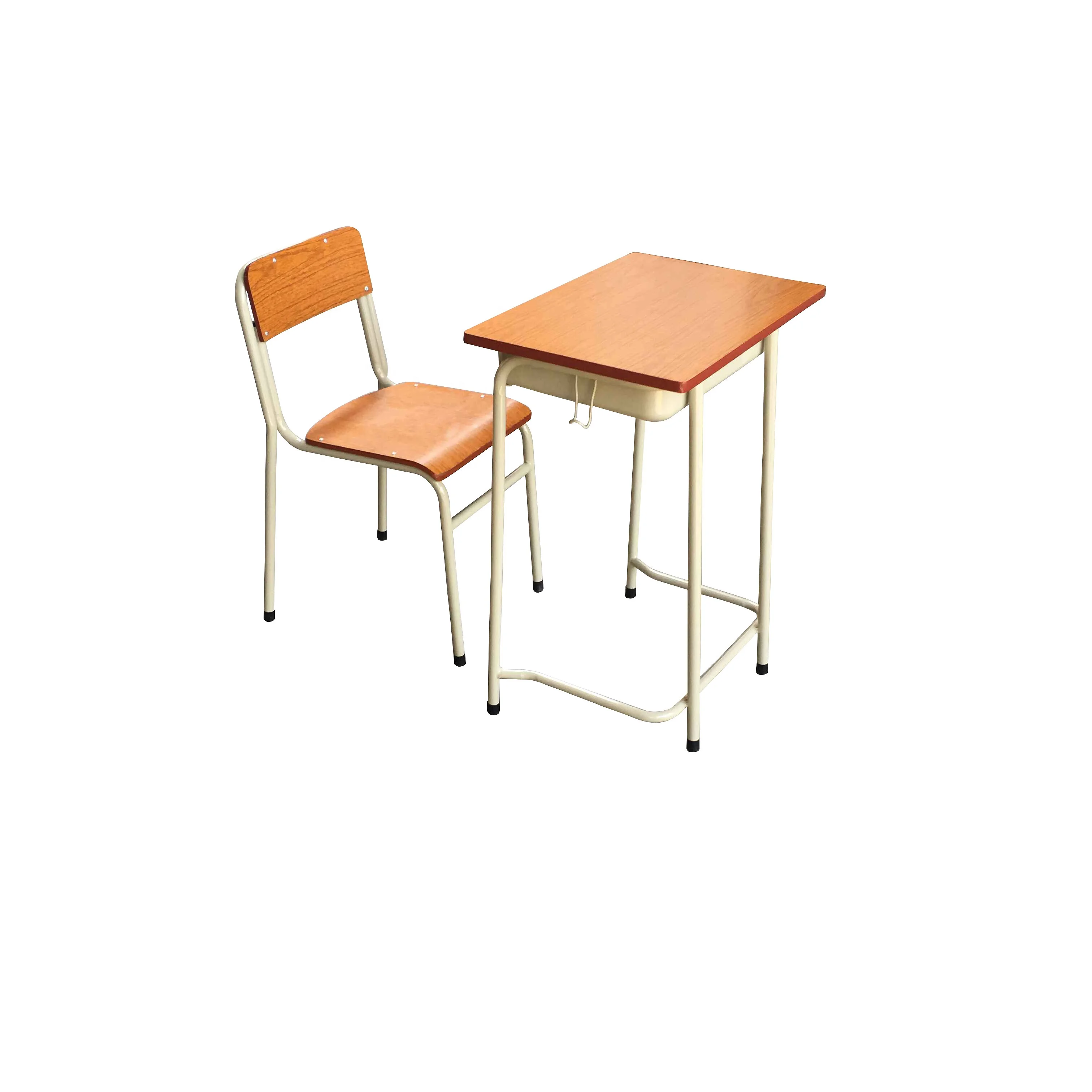 High Quality Primary School Furniture Single Student Study Table Plywood Chairs and Metal Desk Furniture