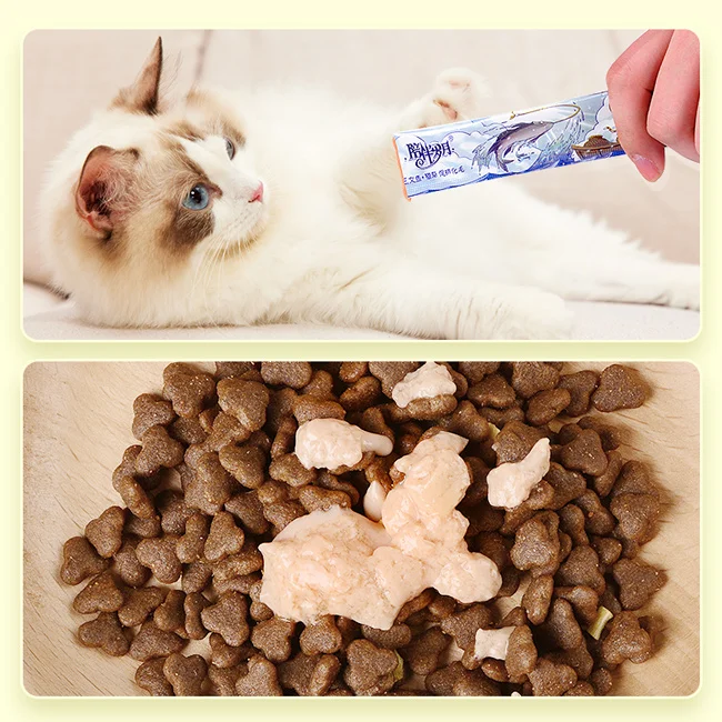 Factory OEM&ODM Wholesale Various Flavors Salmon Tuna Natural Cream Pet Treats Snake Cat Puree Wet Food 15g