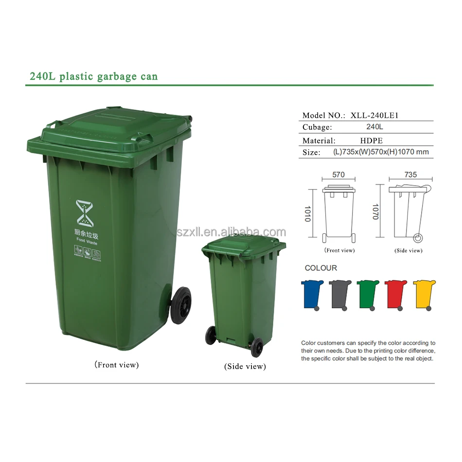 wholesale EN840 240 litre plastic recycle bin outdoor plastic waste bin large general garbage recycling bin with wheels
