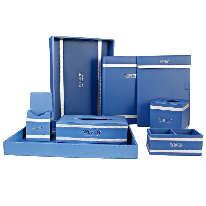 Luxury Custom Logo hotel product high quality hotel supply guest room set of leather hotel cases