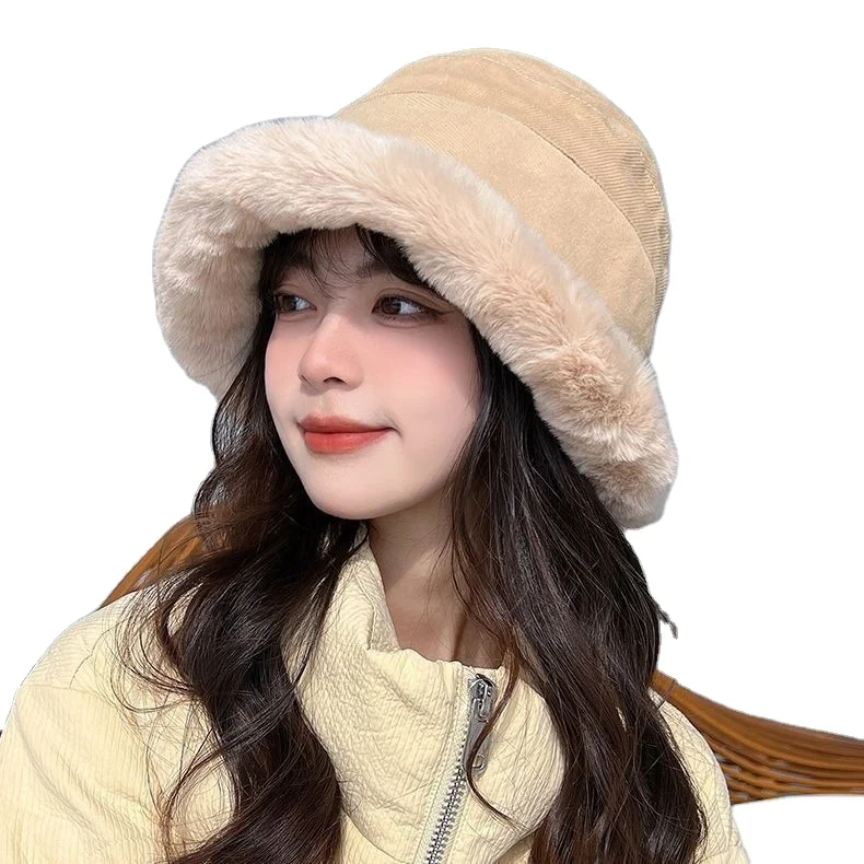 Wholesale High Quality Winter Hat Thicken Fleece Lined Fisherman  Plush Cap Woman Hat Faux Fur Bucket Hat