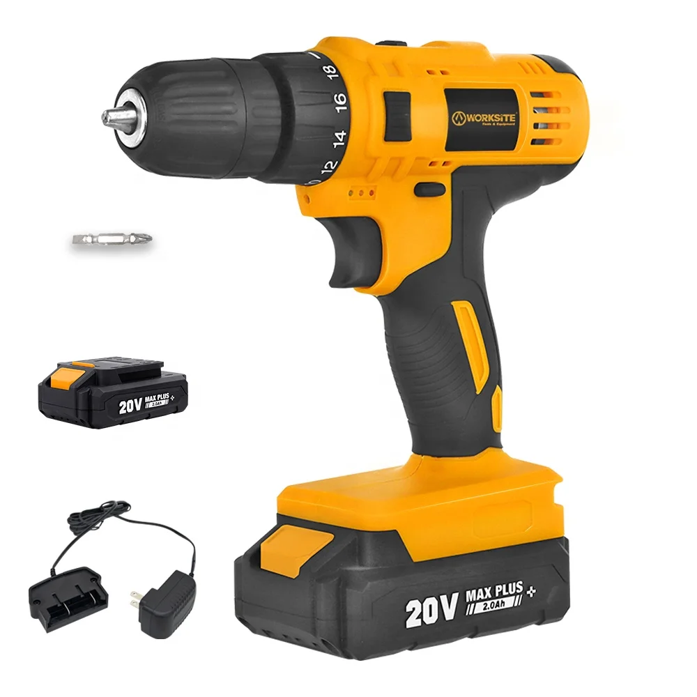 WORKSITE Customized 20V Power Drill Battery 19+1 Chuck 30Nm Portable Rechargeable Cordless Drill Driver