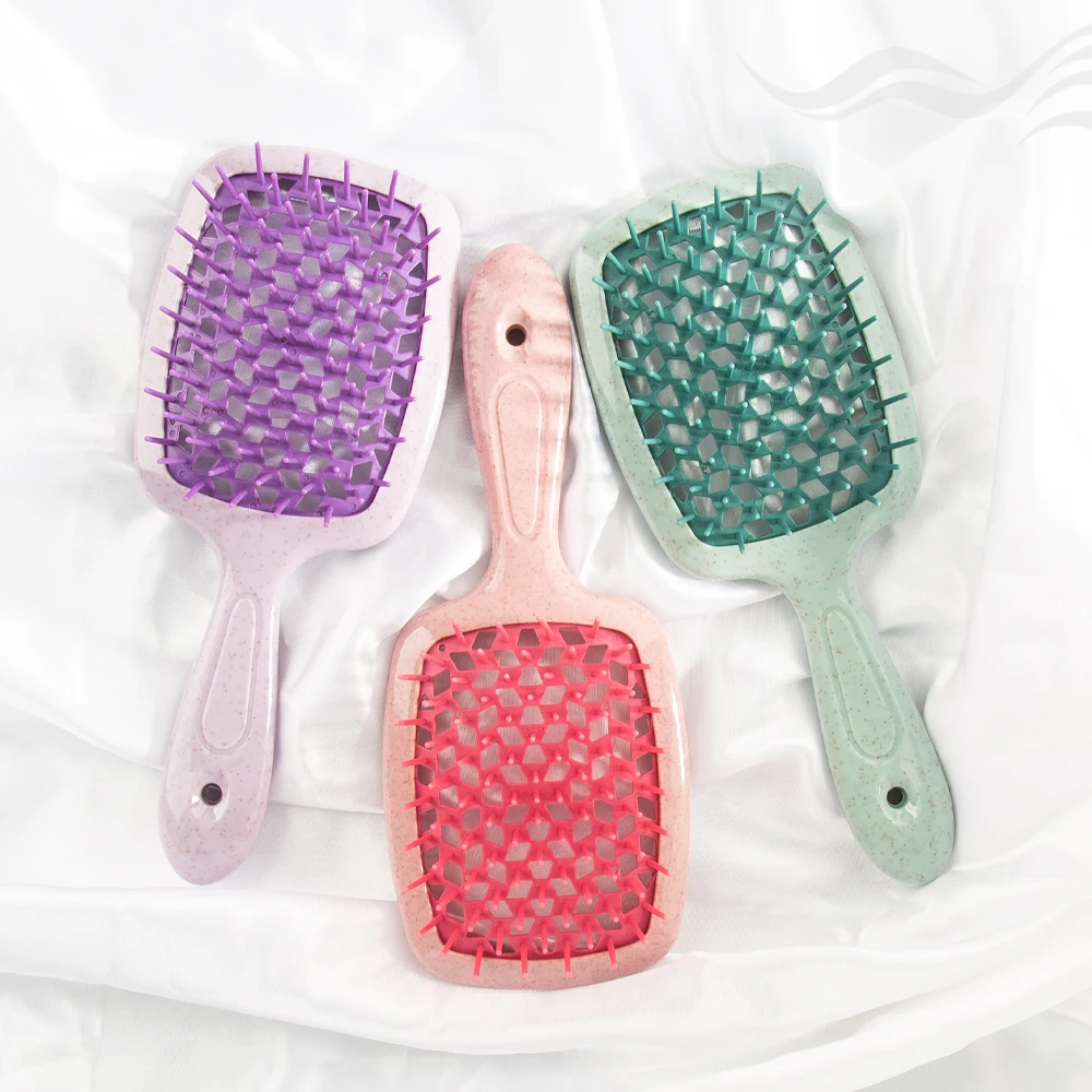 Healthy Hair Care Sustainable Hollow-Out Vented Wheat Straw Detangle Hairbrush Biodegradable Detangling Eco Friendly Hair Brush