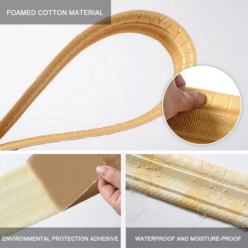Peel and Stick Wall Border Self-adhesive Three-dimensional Wall Edging Strip Border Waterproof PE Foam Wall Lines Molding Trim