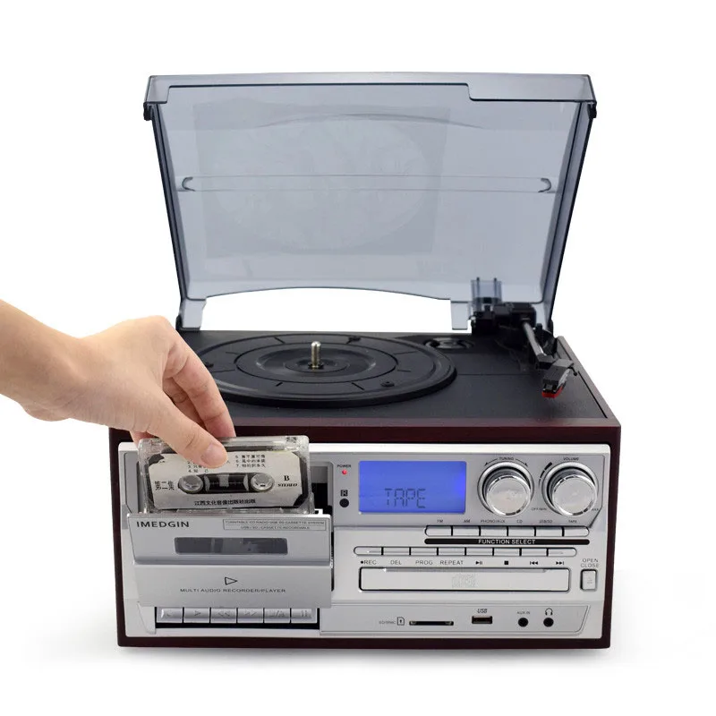 Бесплатная таможенная оформление Виниловый проигрыватель с CD-проигрывателем кассета запись и проигрыватель USB SD FM радио