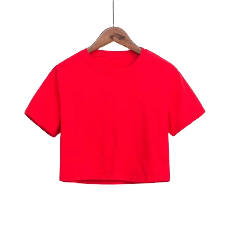 Hot Selling Blank Round Neck White Women Crop Top T Shirt Custom Print Logo