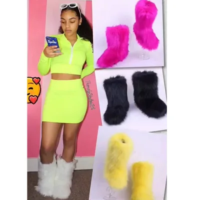 wholesale women real faux fluffy fur boots set  ladies high winter warm furry snow boots with matching purse and headband