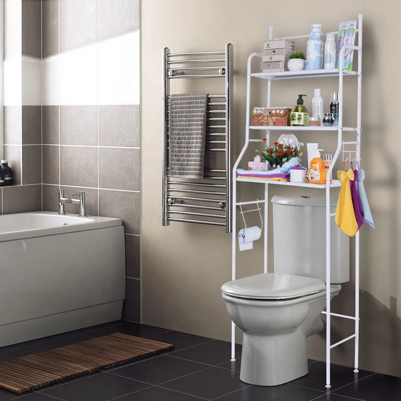 Cheap Triple Tier Floor metal steel tube pipe storage bathroom toilet rack