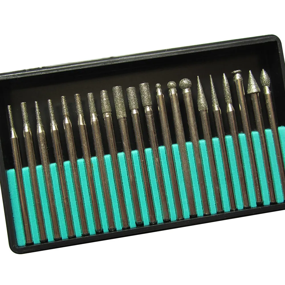 20PCS 3mm Shank Diamond Grinding Needle Carving Polishing Set Mounted Point