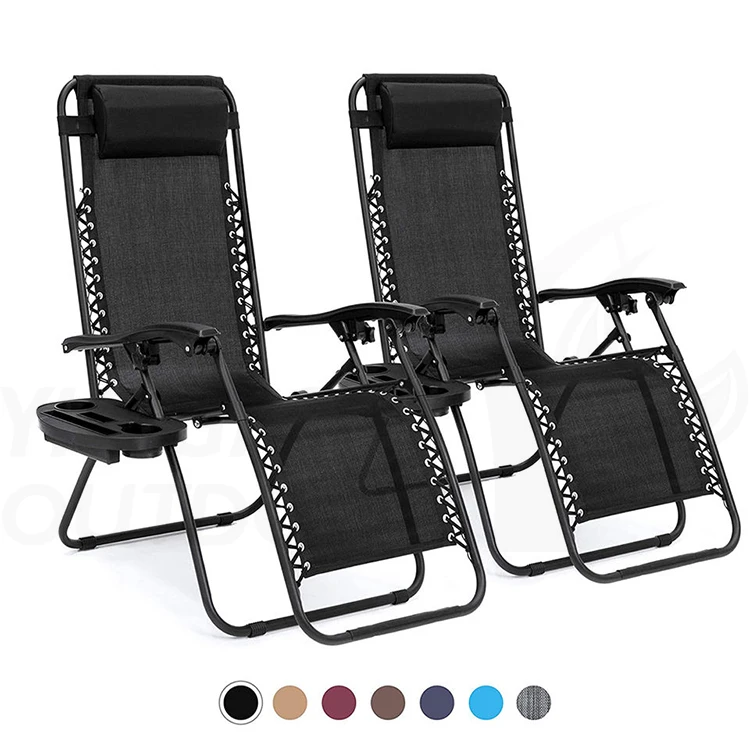 Outdoor Zero Gravity Lounge Chair Folding Patio Recliner Beach Lawn Chair with Adjustable Headrest & Cup Holder