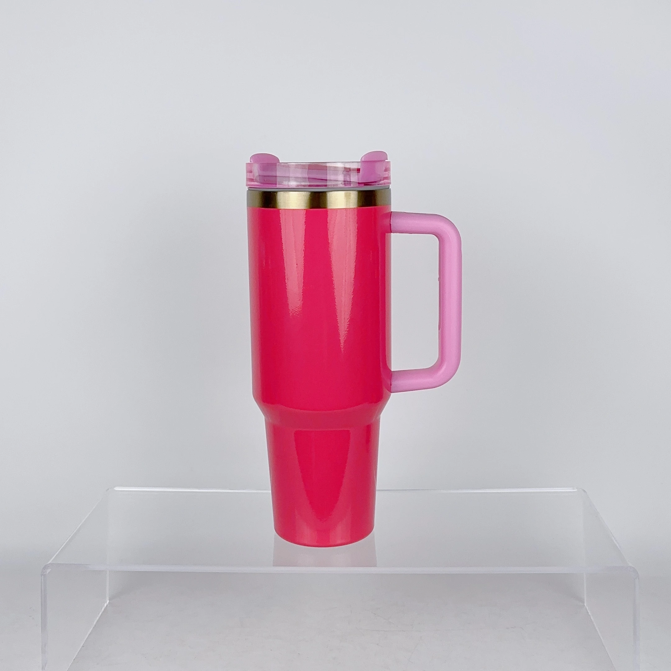 Custom 40oz Adventure Big Tumbler with Gold Rim Copper Based Rainbow Laser Engraving Gilded Gold Mug