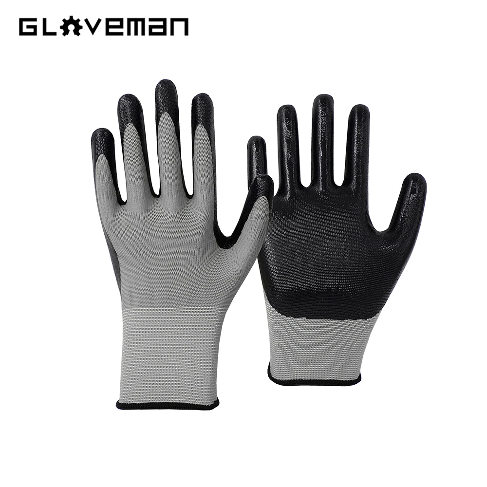 GLOVEMAN custom light 13 gauge knitted gloves nitrile coated industrial construction gardening rigger safety work dipping gloves