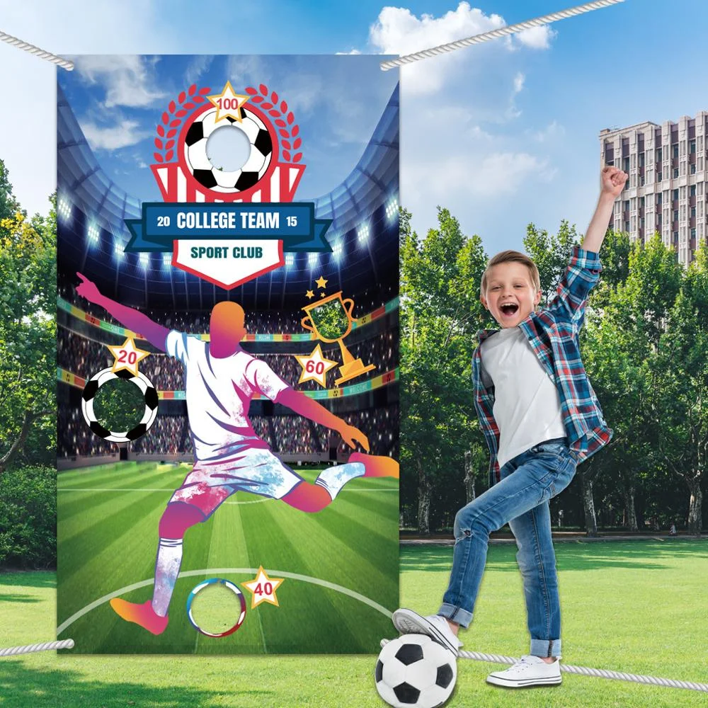 30in*53in Rugby Football Soccer Baseball Toss Games Banner Party Cornhole Game with 3 Bean Bags for Kids Boys Birthday