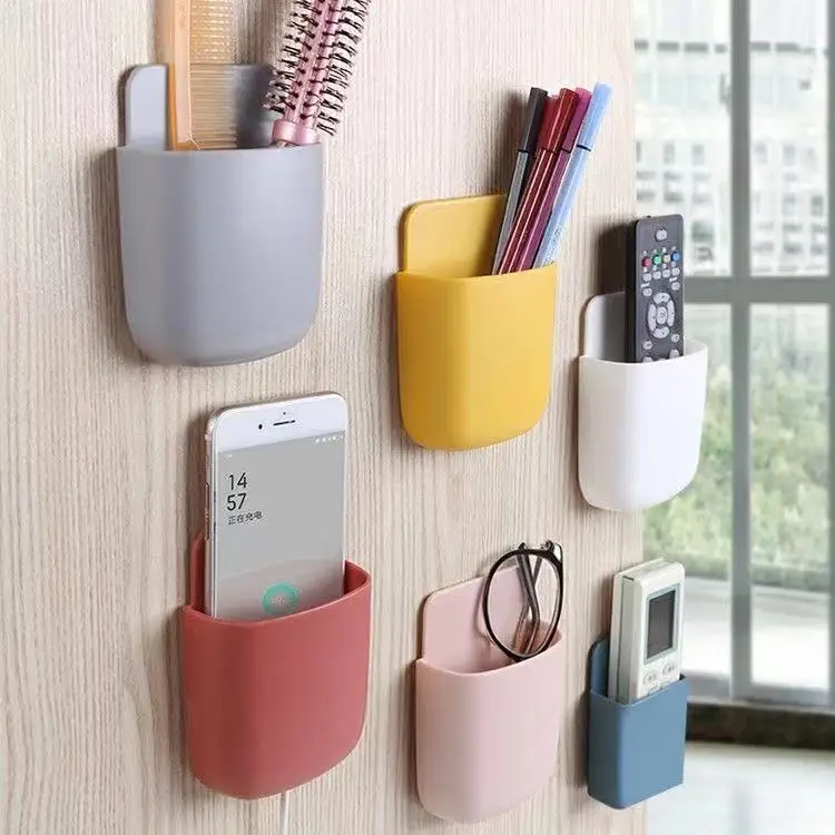Wall Mounted Mobile Phone Holder Multifunction Holder Remote Control Storage Box Charger Hook Cable Charging Dock Stand