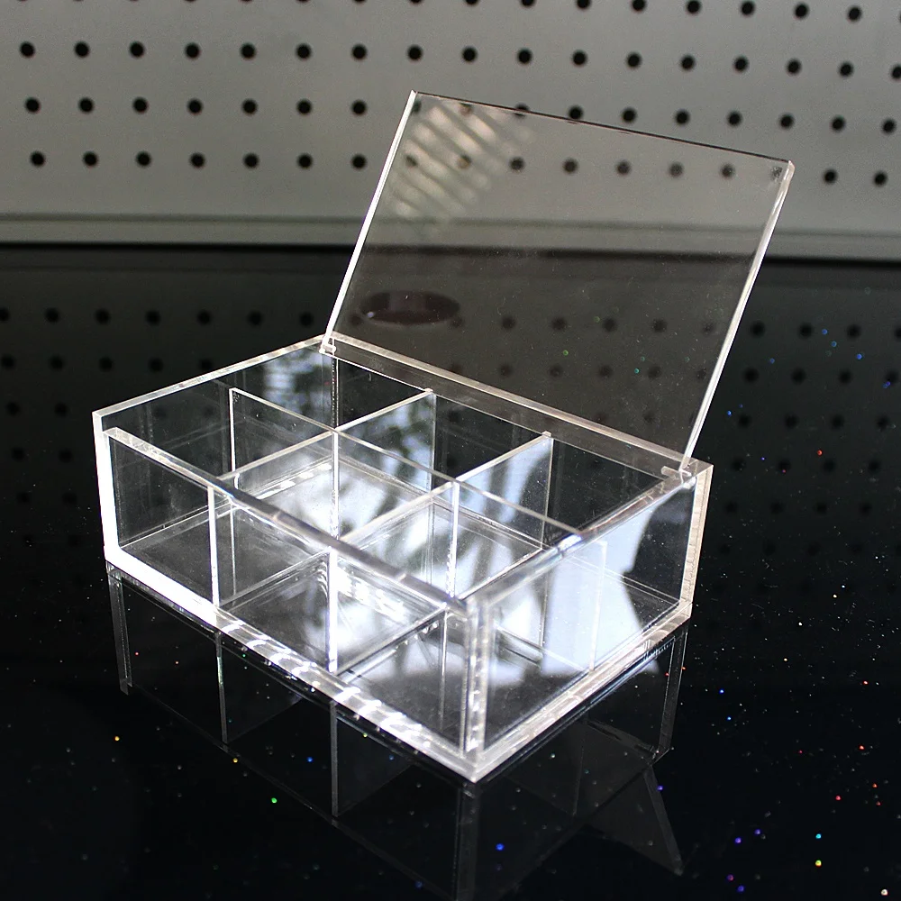 custom clear Acrylic  box with hinged lid rectangular plexiglass storage case with compartments