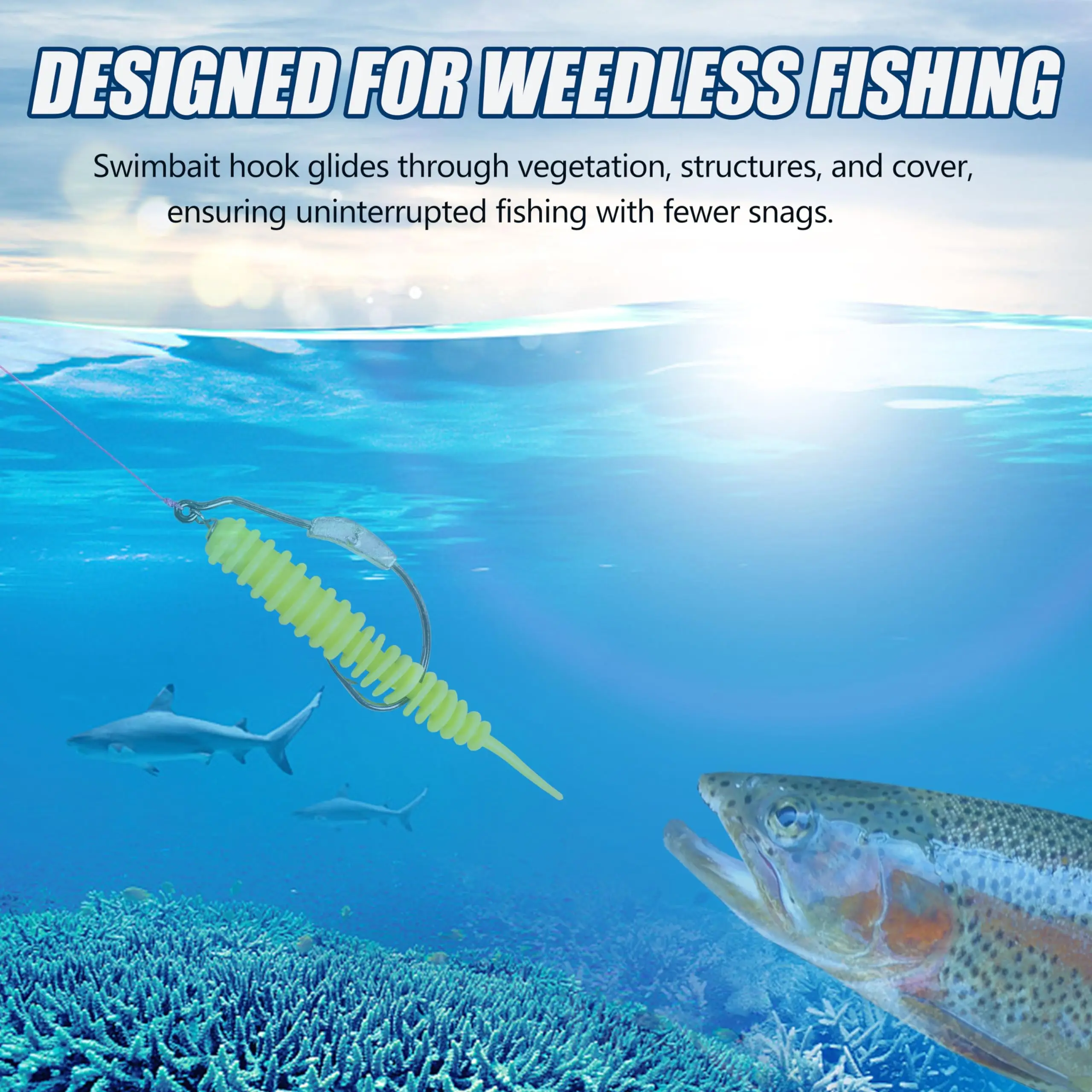 TOPIND Fishing Weighted Hooks Bass Hooks Weedless Worm Hooks with Twistlock