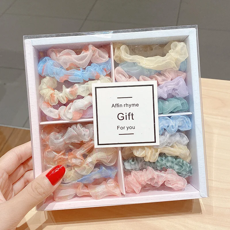 20 Pieces In One Box New Women Elastic Hair Ties ponytail Holder Real chiffon Scrunchies Set