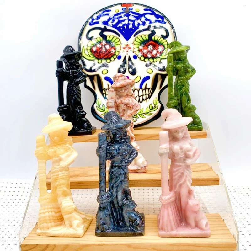 Wholesale mix material  hand carved natural 12cm witch high quality crystal craft magic women For halloween Decoration and gifts