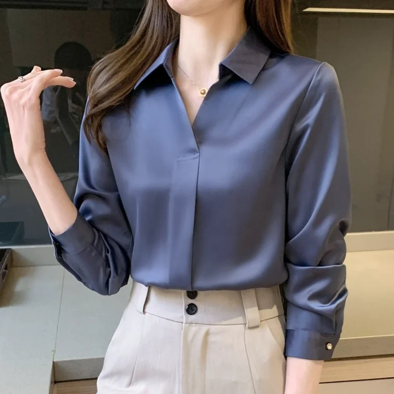 Hot Spring Autumn Solid Long Sleeve Chiffon Blouse Shirt Turn Down Collar Office Blouse White Women Tops Blusa 1130#